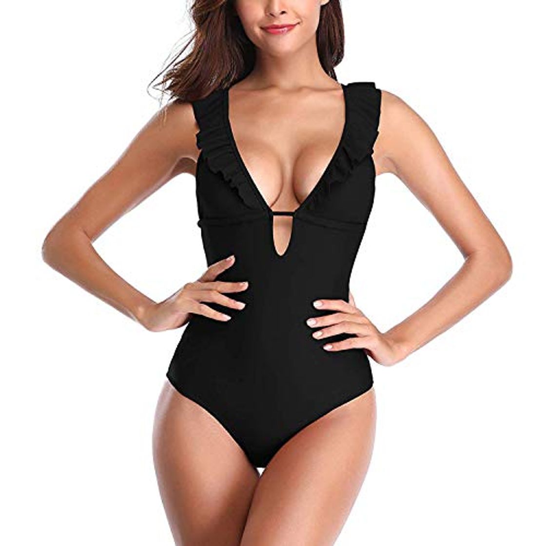 Moda SEDEX Bañadores de Mujer Sexy Cuello en V Profundo Natacion Trajes de Baño de Una Pieza Monokinis Natacióncon Relleno Elegante Push up Halter con Espalda Vendaje para Mujer