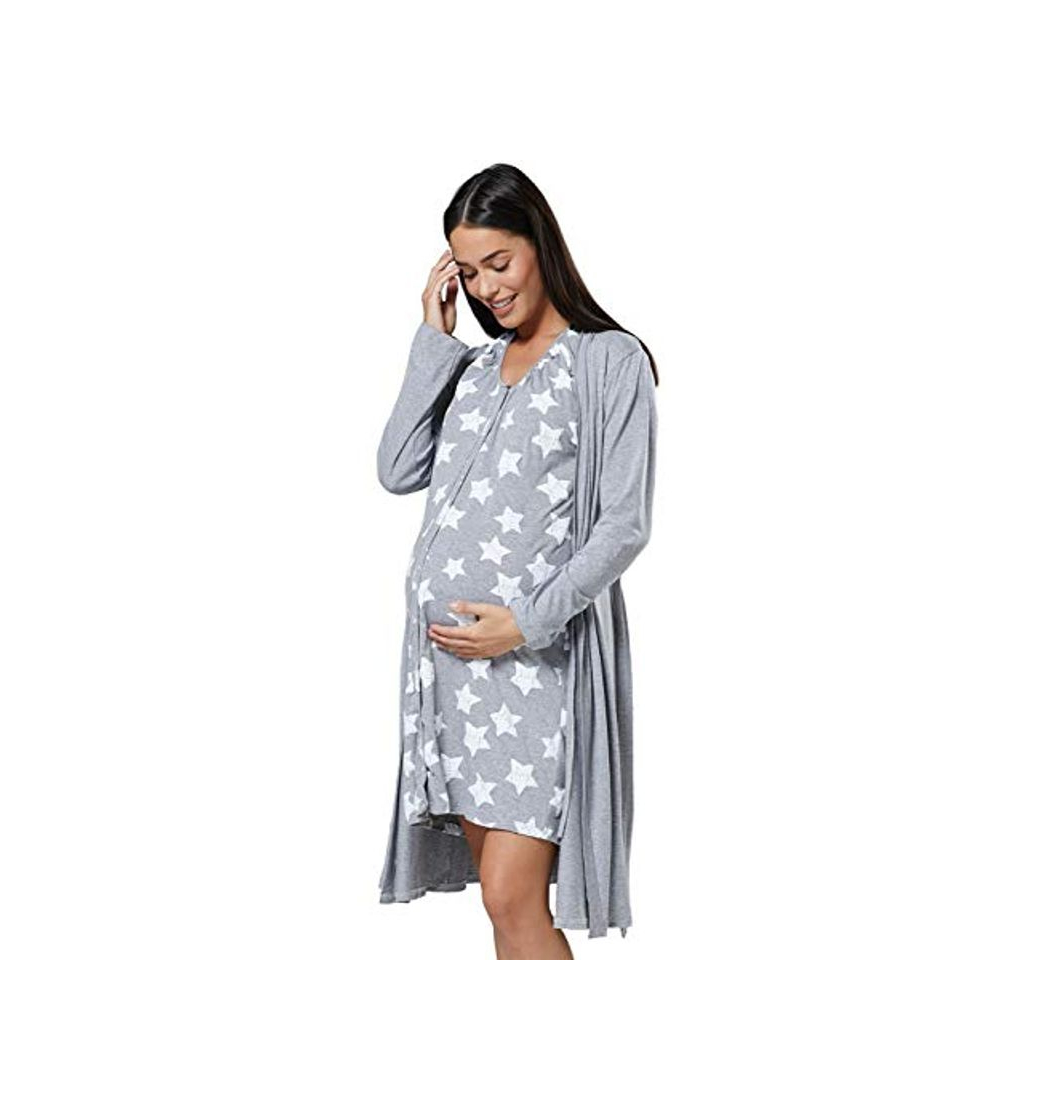 Fashion HAPPY MAMA Para Mujer Set Camisón Bata de Premamá Embarazo Lactancia 1009