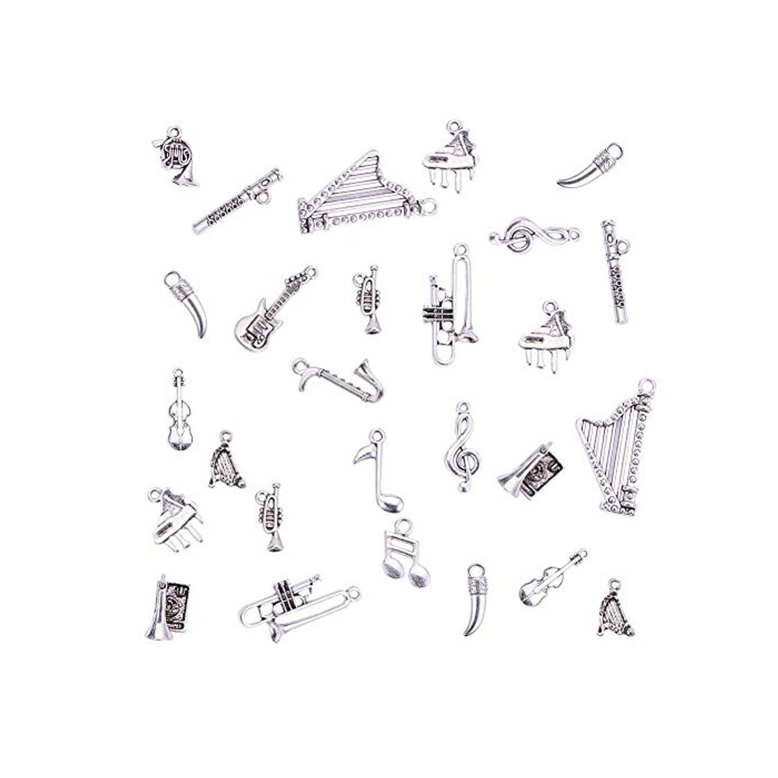 Social PandaHall Elite 90pcs 15 Estilo Charms Colgantes del Tema Música de Estilo Tibetano de Aleación para Hacer Bisutería