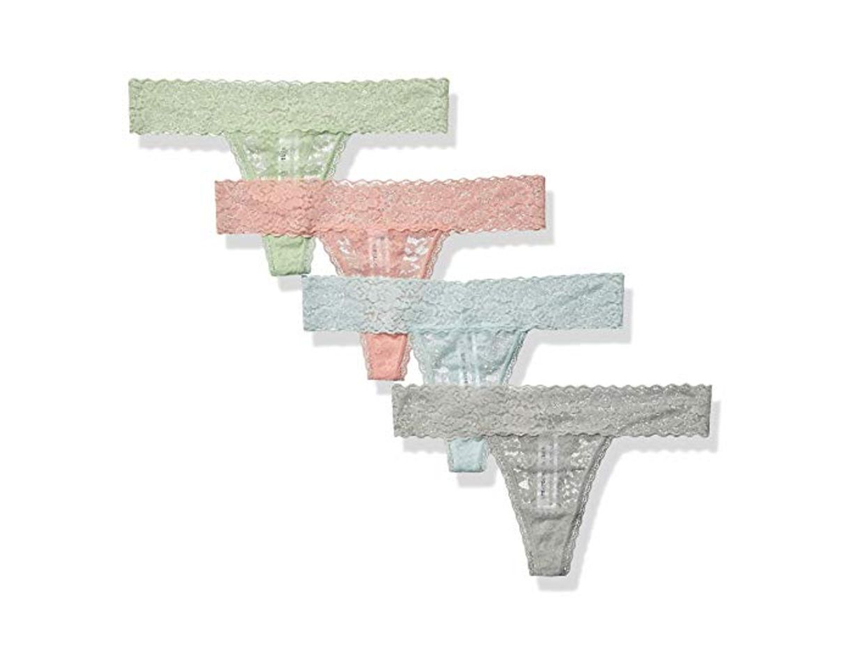 Social Amazon Essentials 4-Pack Lace Stretch Thong Panty Underwear, Cool, US L