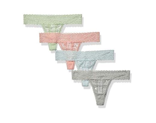 Amazon Essentials 4-Pack Lace Stretch Thong Panty Underwear, Cool, US L