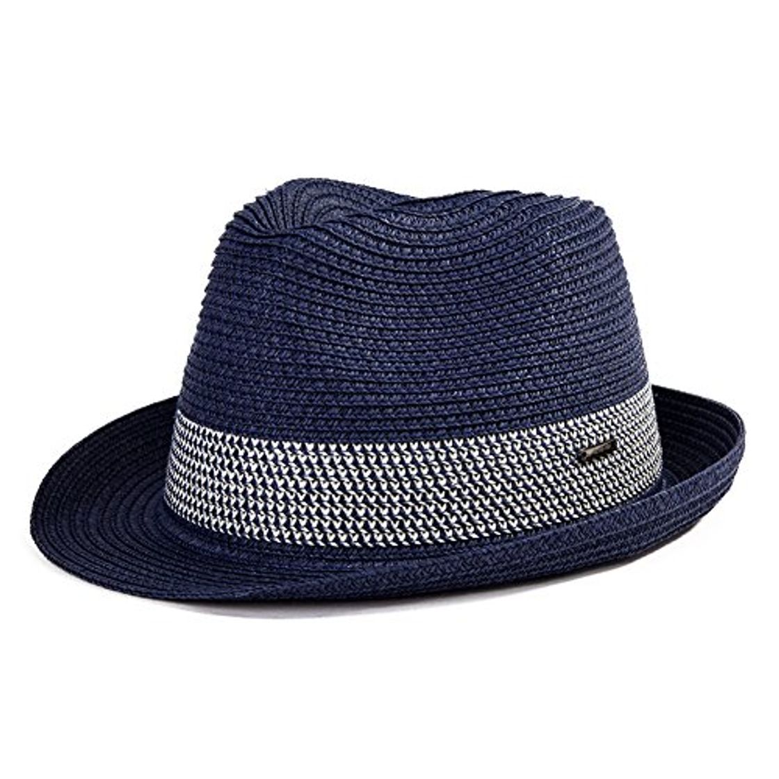Social SIGGI Paja Unisex Dom Sombrero Hombres Empacables Mujeres Fedora Trilby Panamá Verano ala Corta Moda Azul Marino