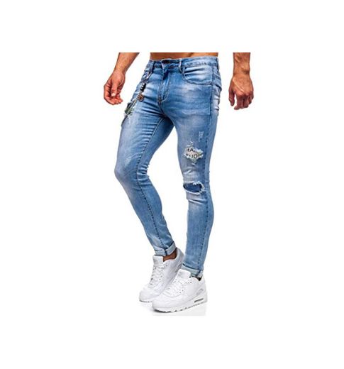 BOLF Hombre Pantalón Vaquero Jogger Denim Pantalones de Algodón Slim Fit Bajos Ajustados Vaqueros Azules Pantalón de Mezclilla Estilo Urbano Ritter 85003S0 Azul Oscuro L [6F6]