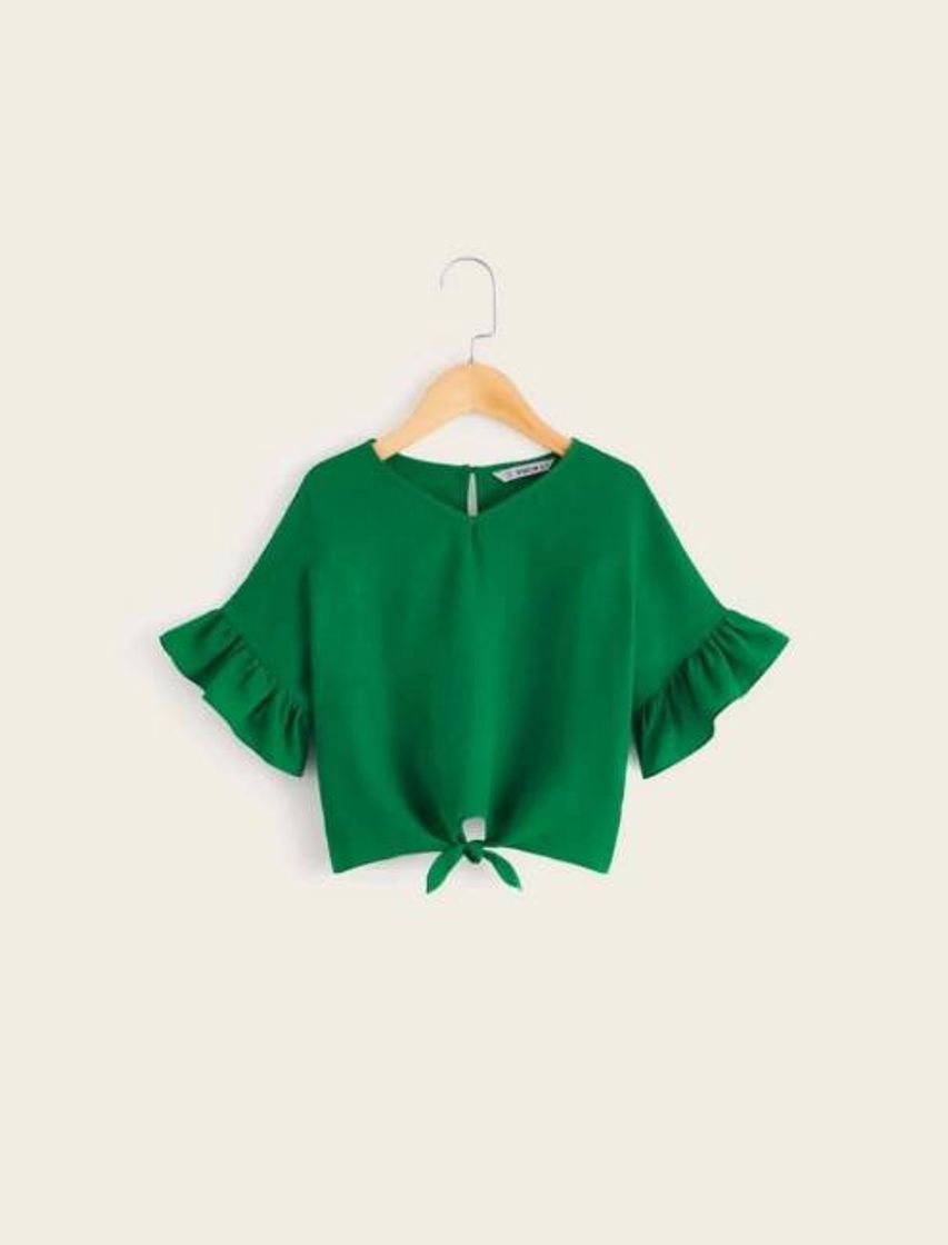 Moda Blusa verde con nudo al frente 