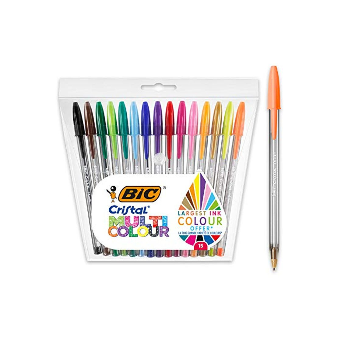 Social BIC Cristal Multicolour - Pack de 15 unidades, bolígrafos de punta ancha