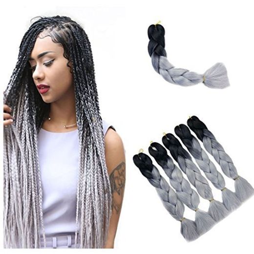 Kanekalon Black to Silver Jumbo Ombre Braid Synthetic Hair Extensions, 100G