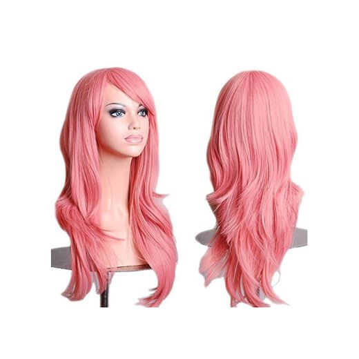 S-noilite New 23 Cosplay Wavy Wigs Full Head Pink Hair Wig Anime