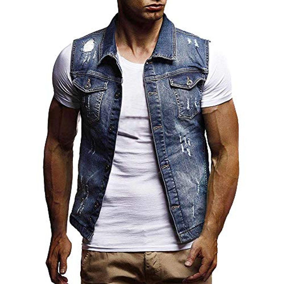 Moda QinMM Hombre Clásico Chaleco Sin Mangas De Mezclilla Chaleco Jean Chaqueta De