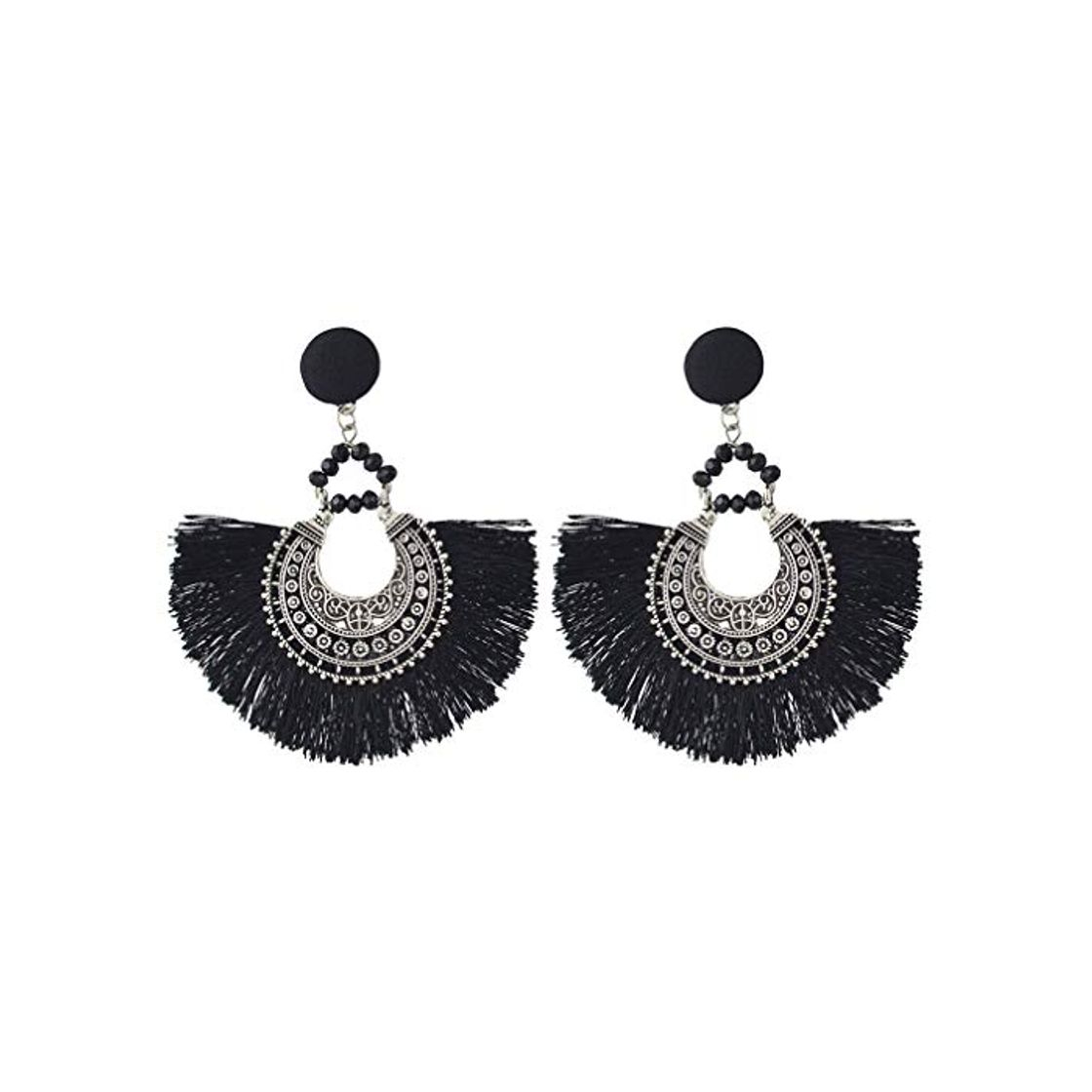 Fashion YAZILIND mujeres Boho Vintage gota étnica Dangle pendientes hilo borla forma del abanico perno aretes declaración retro joyería negro