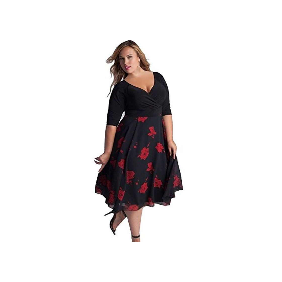 Social Tosonse Vestidos De Talla Grande Boho Swing para Mujer Vestido De Cóctel De Fiesta De Noche con Cuello En V Profundo