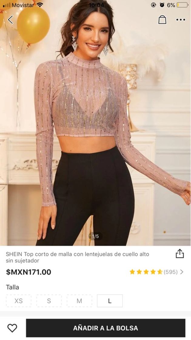 Social Blusa transparente manga larga brillo 