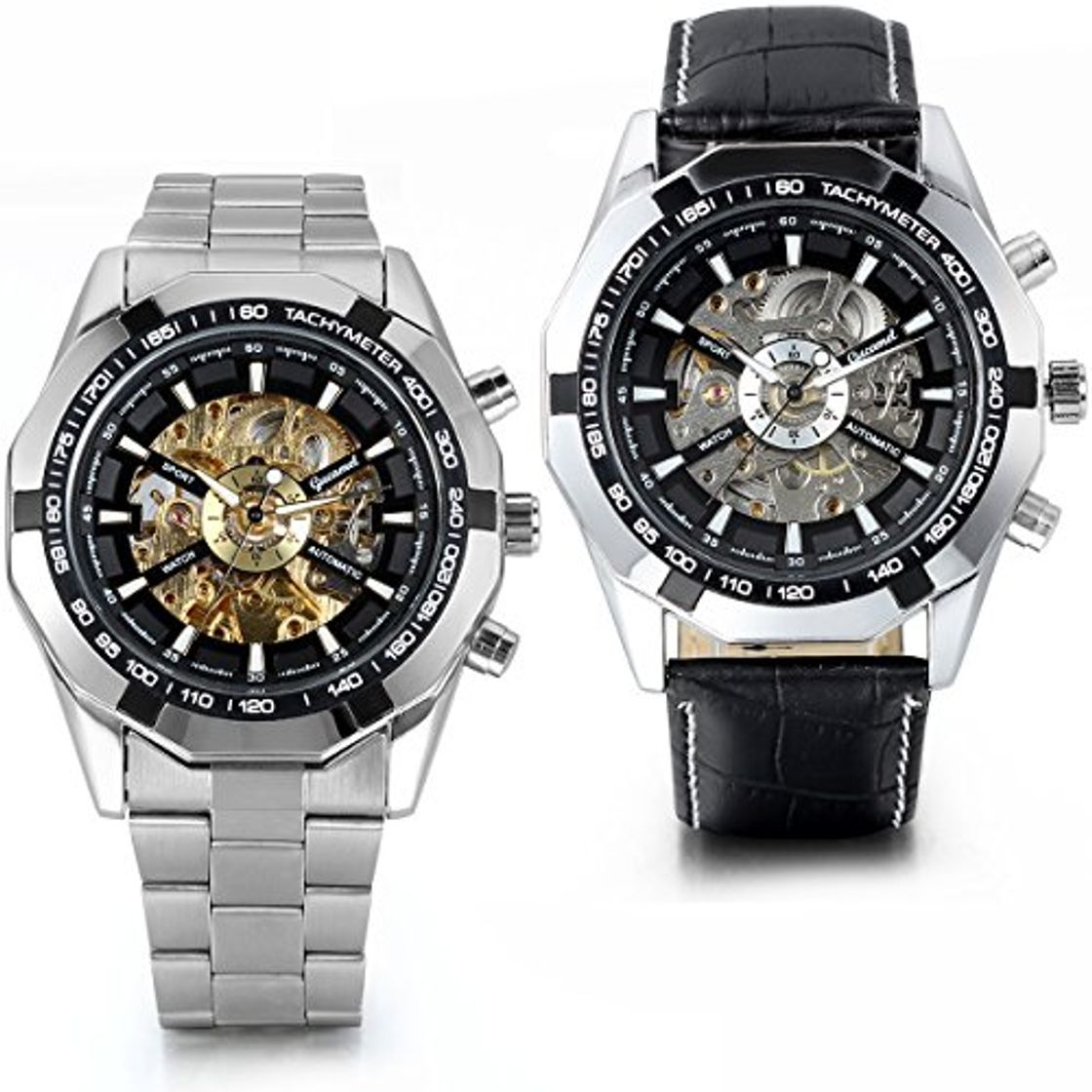 Social JewelryWe 2 Relojes de acero inoxidable con correa de piel
