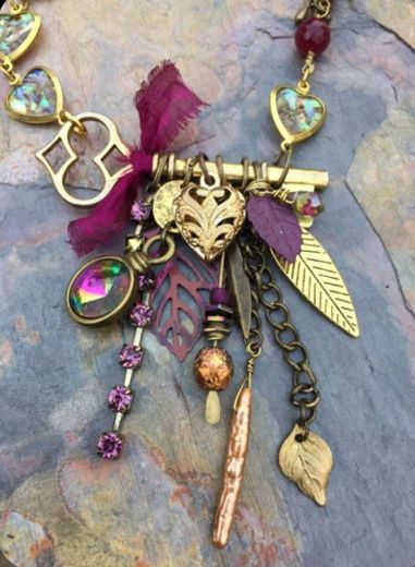 Artisan jewelry key charm necklace gold key 