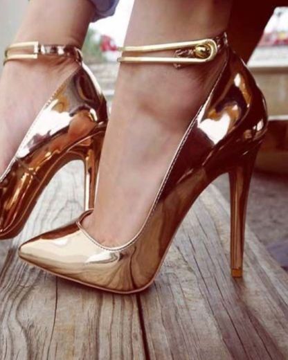 Golden high heels anckle shoes 2018