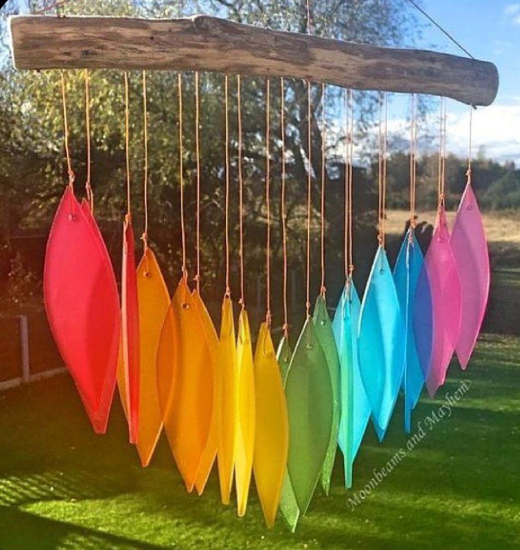 Social Enchanting rainbow leaf glass wind chime 