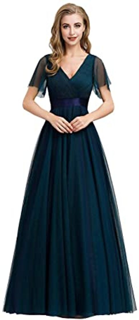 Lugar Ever-Pretty Vestido de Fiesta Noche Largo para Mujer Cuello V Manga Corta