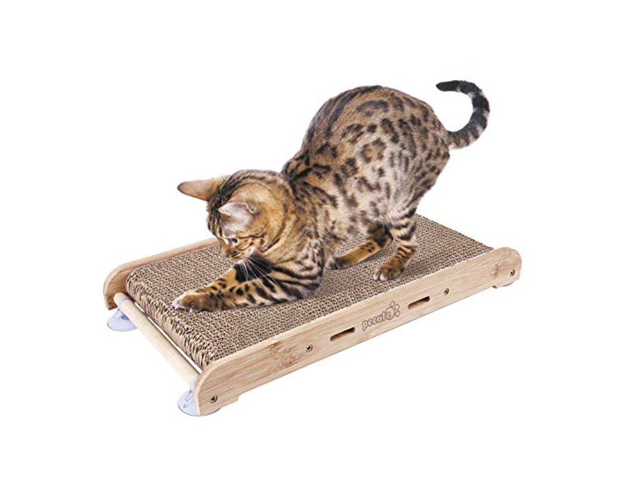 Product Pecute Rascador para Gatos con Catnip Alfombrillas de Cartón Soporte de Bambú