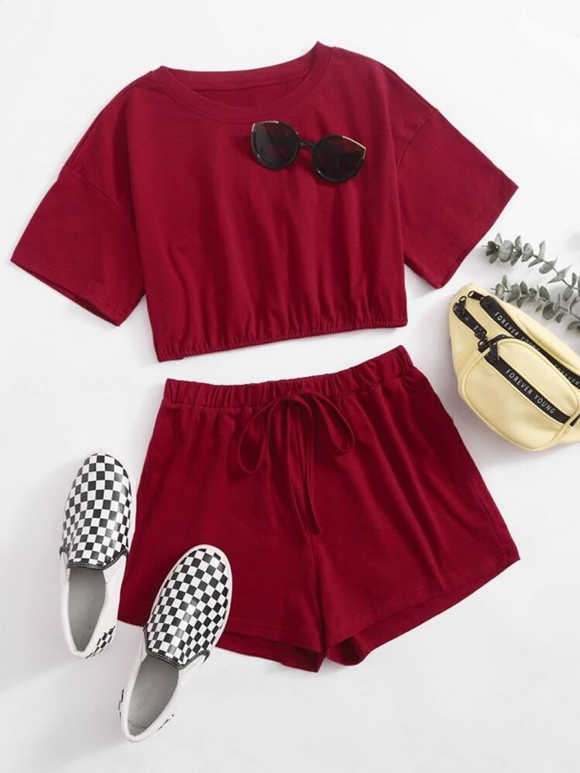 Outfit De Dos Piezas Nudo Liso Burdeos Casual
