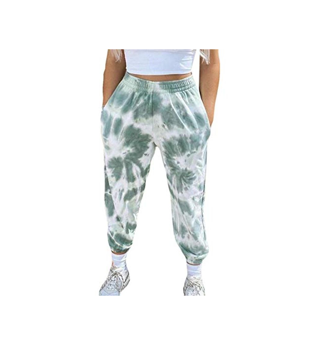 GRMO Womens Jogger Tie Dye Print Loose Casual Elastic Waist Harem Pants White US XS