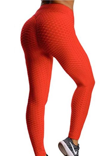 FITTOO Mallas Pantalones Deportivos Leggings Mujer Yoga Alta Cintura Gran Elásticos Fitness  Rojo  XL