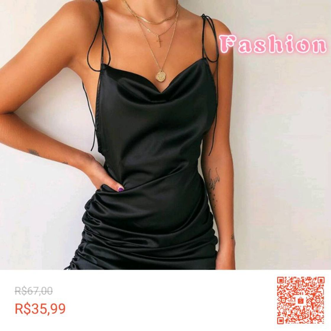 Fashion Vestido de Alcinha Espaguete com Costa Nua / sem Manga