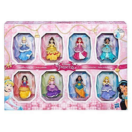 Social Disney COS1312433 Princesa pequeña 8 muñecas colección Sparkling Estilos Set con Clip-on