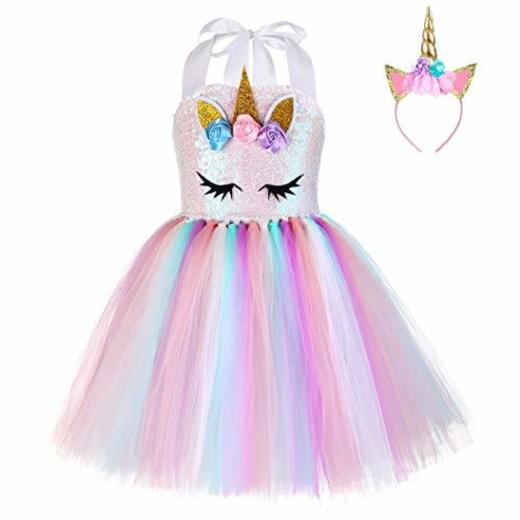 FONLAM Vestido de Bautizo Fiesta Niña Disfraz de Unicornio Princesa Tutú Vestido
