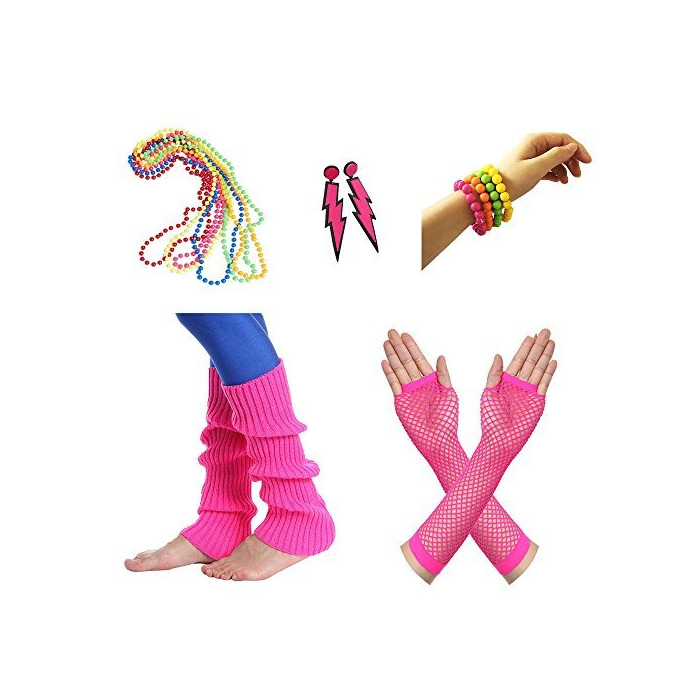 Productos Amaza Disfraz Años 80 Mujer Accesorios Guantes Calentadores Collares Pendientes Pulseras