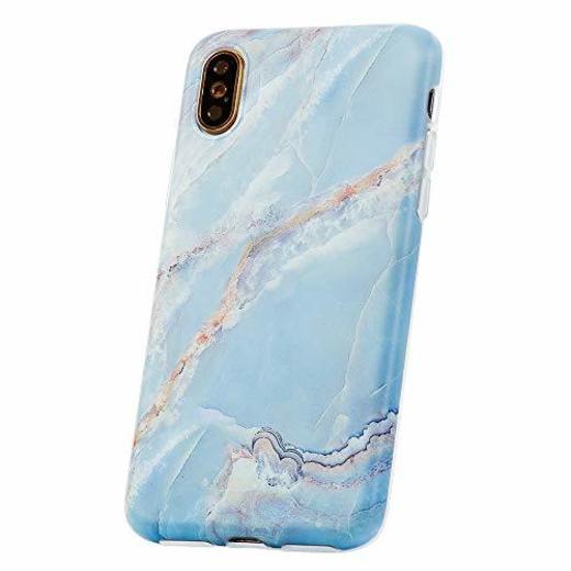 QULT Carcasa para Móvil Compatible con iPhone XR Funda marmol Azul Silicona