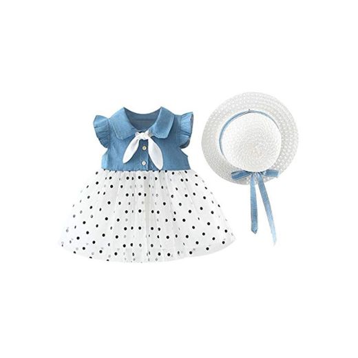 Fossen Kids Vestidos Niña Verano Bautizo 3-24 Meses de Lunares Cómodo Sombrero