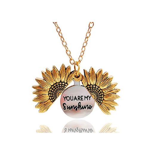 Collar colgante de medallón de girasol Eres mi sol colgante collar grabado para mujeres niñas con bonita caja de regalo