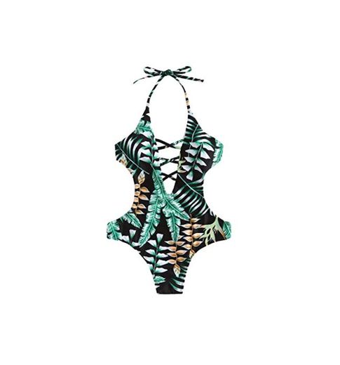 SOLY HUX Bikini Natacion Traje de Baño Una Pieza Bañador Mujer Alta Cintura Push Up con Cruzada Cuello Halter Monokini Ropa de Baño 2019