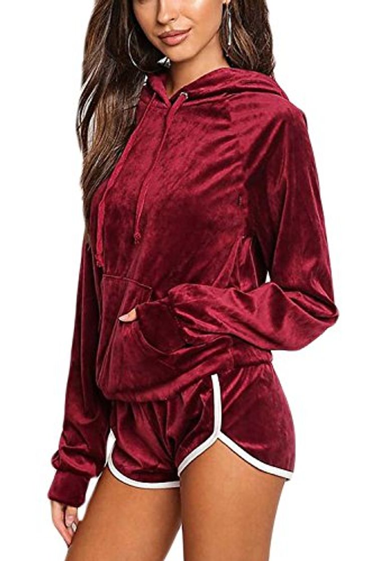 Social Sevozimda La Mujer Casual con Capucha con Cordon Fleece Deporte Chandal Conjunto Overol Overall Wined M