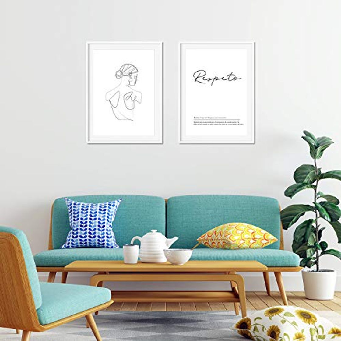 Producto Nacnic Set de 2 Posters lineas Femeninas y Palabras Estilo nordico Blanco y Negro en tamaño A3 Mujer Respeto sin Marco