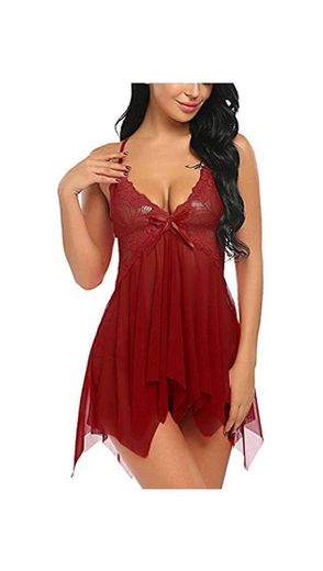 EVBEA Lencería Mujer Erótica Ropa Interior Camisón Babydoll Halter Cordón Transparente Lencería