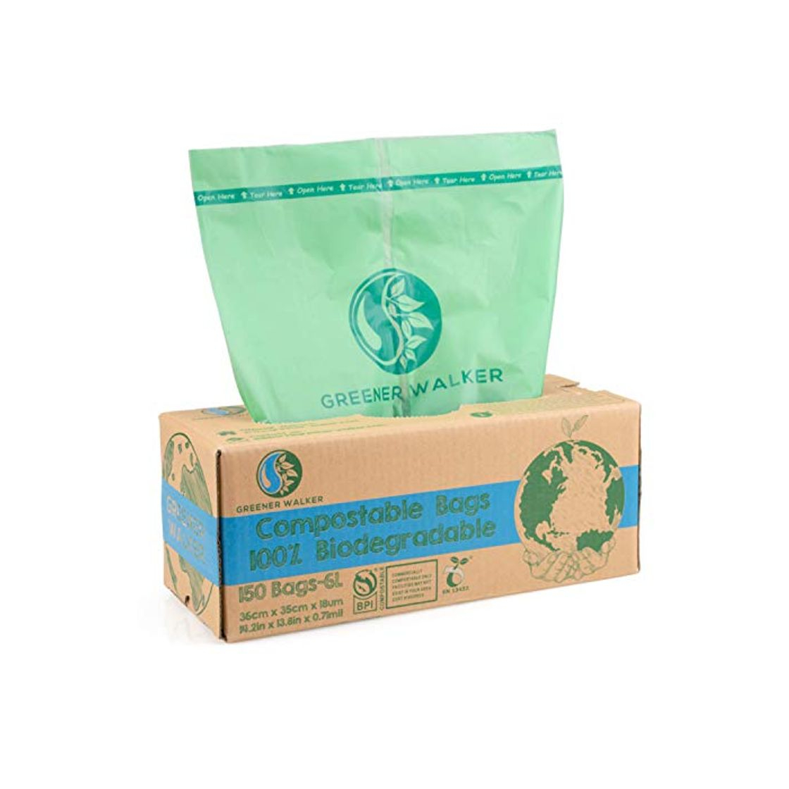 Social Greener Walker 100% compostable Biodegradable 6L Bolsa Basura Alimentos Cocina Bolsas de