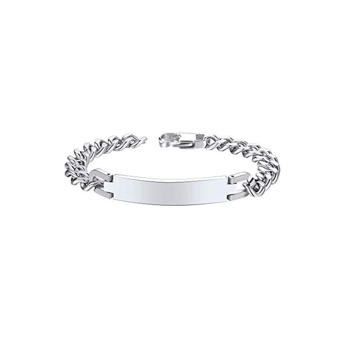 Fashion 10mm Tabla Plano Cadenas Cortas Acero Inoxidable Platino Plateado Pulsera Clásica para Hombres y Mujeres