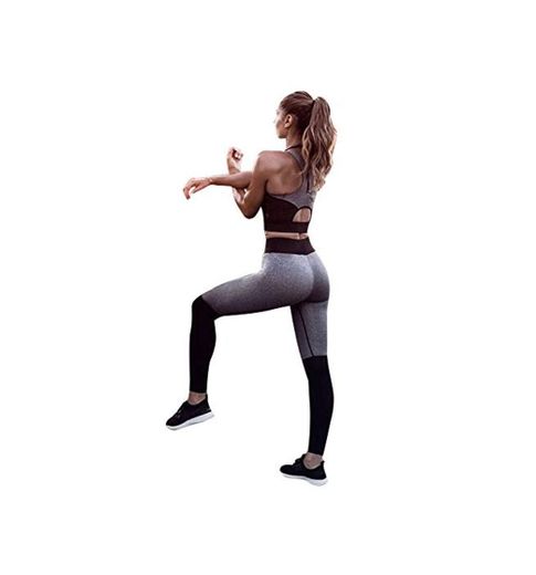Conjunto Deportivo Mujer Gym Chandal Dos Piezas Crop Top y Pantalon Solido Sujetador Push Up con Leggins Talle Alto Traje de Gimnasia Ropa Malla para Running Yoga Pilates Danza Activewear Sweatsuit