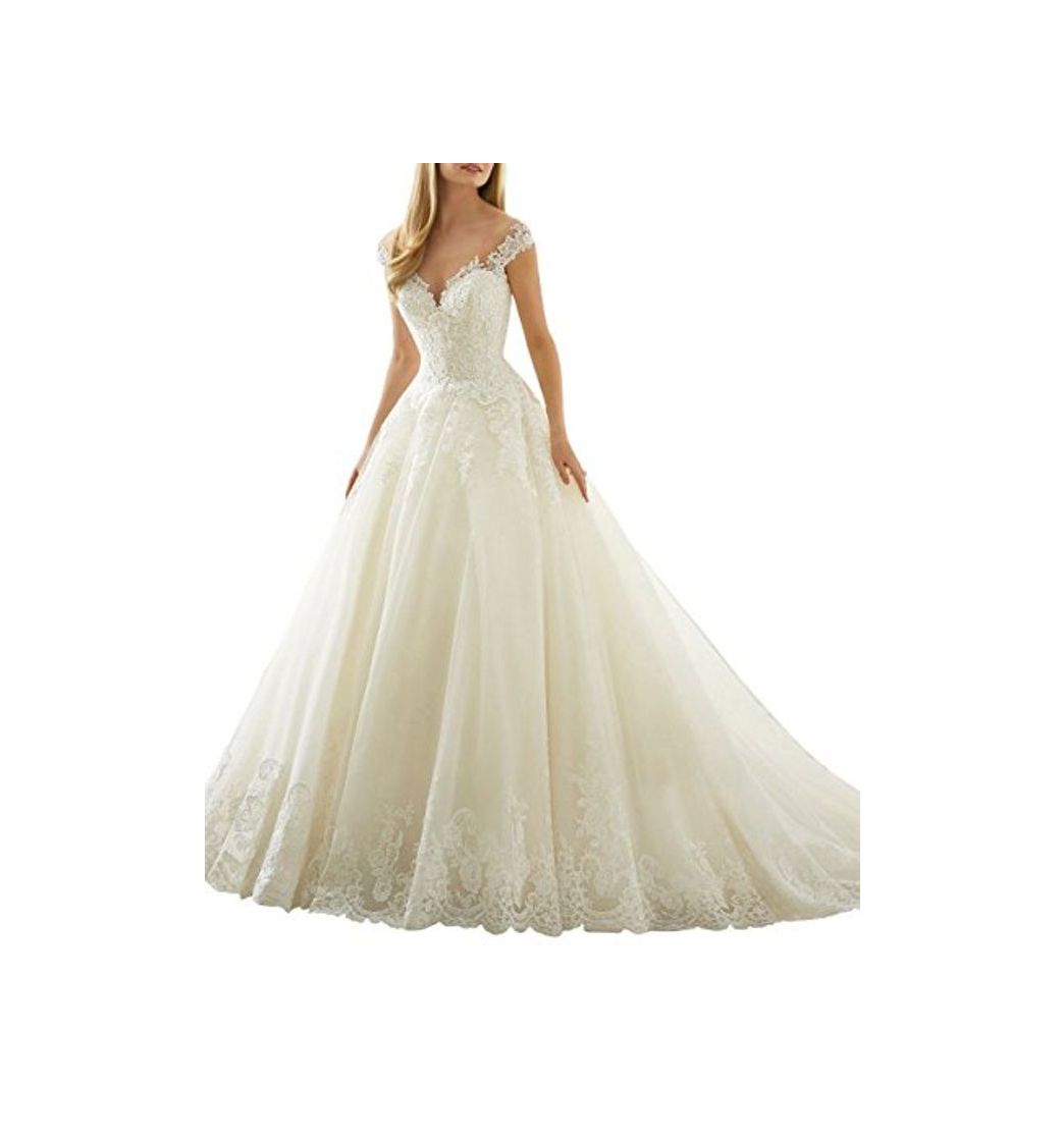 Social XUYUDITA Scoop Cuello de Hombro de Encaje Vintage A-Line Vestidos de Novia