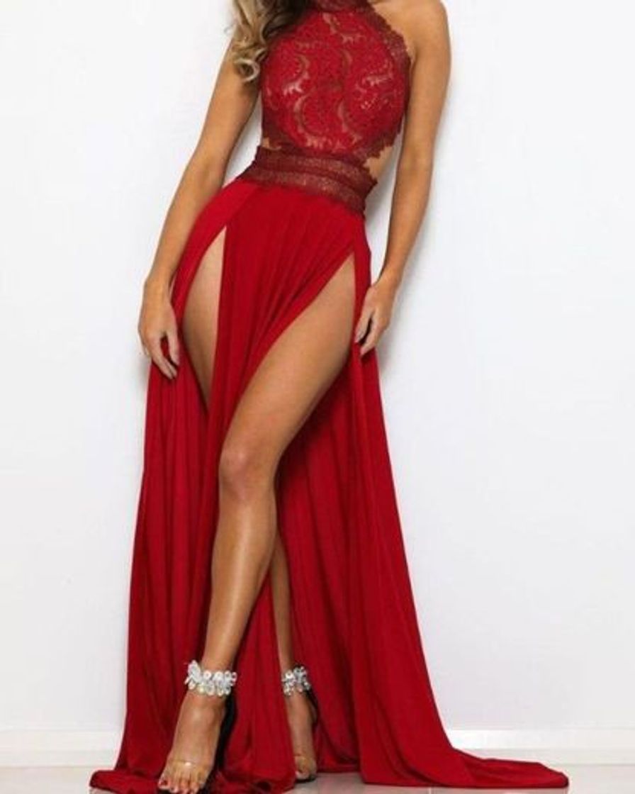 Fashion Mujer Maxi Vestido Sexy Sin Mangas Cabestro Backless División Cordón Sólido Fiesta Paseo Vestidos Rojo S