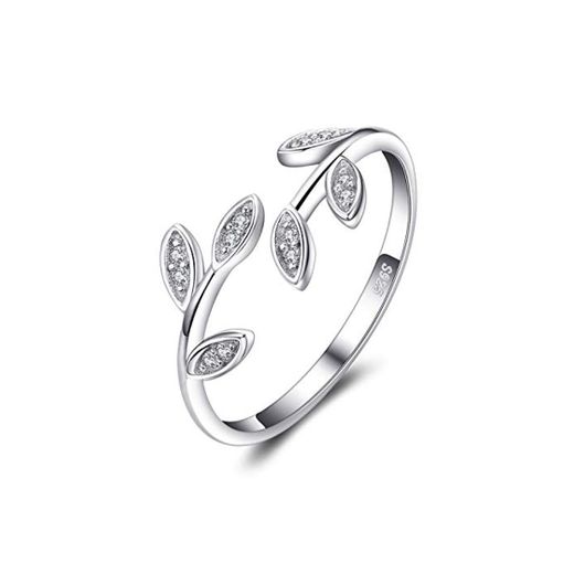 Jewelrypalace Hoja de olivo Zirconia cúbica Anillo abierto ajustable Plata de ley