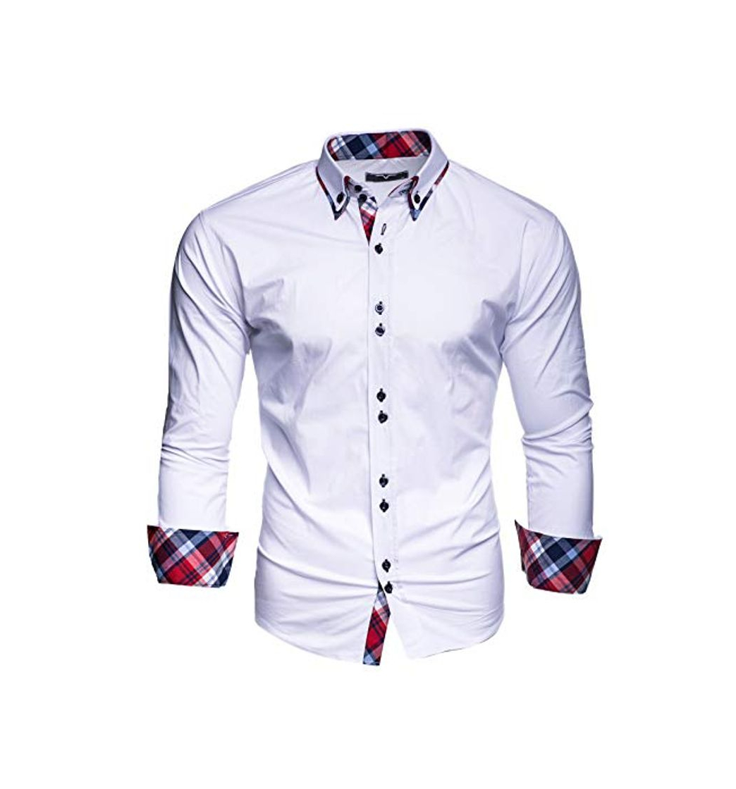 Fashion Kayhan Hombre Camisa, Musterärmel White