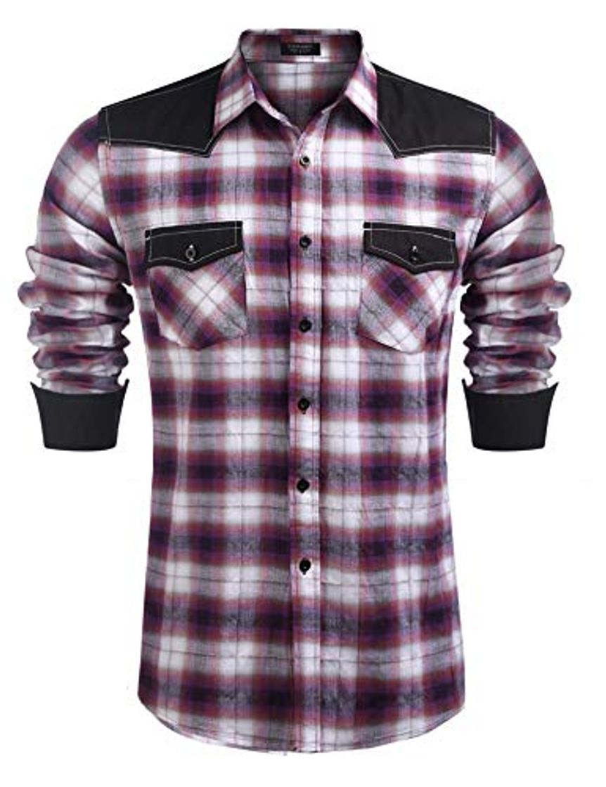 Fashion COOFANDY Camisa a cuadros para hombre de manga larga a cuadros