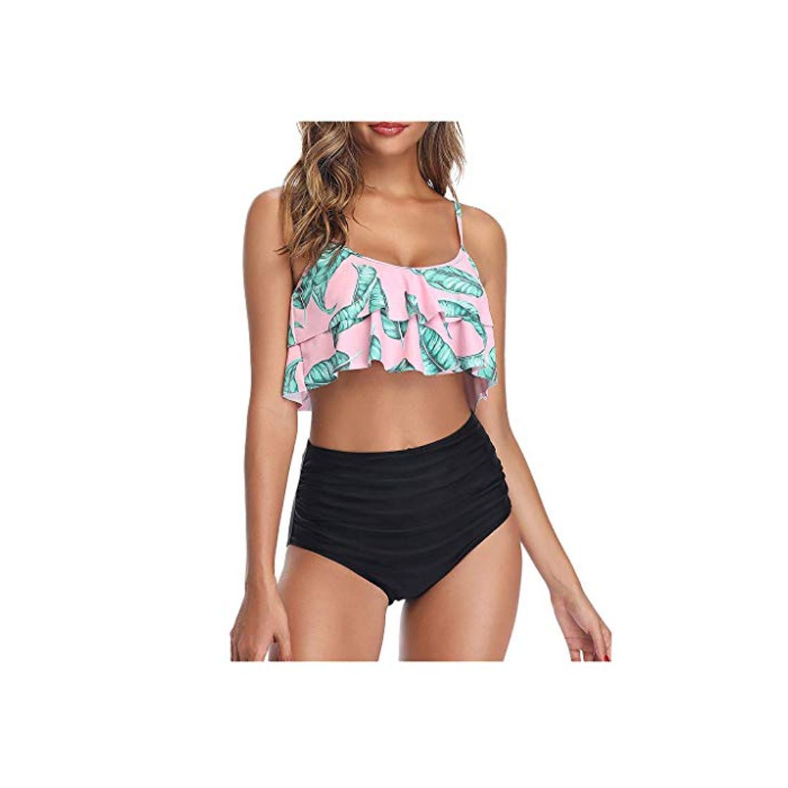 Moda QinMMSPORTS Mujeres Conjunto de Bikini de Cintura Alta con Volantes Sexy Traje