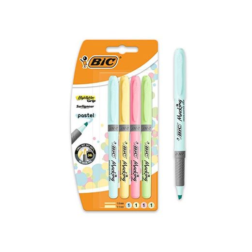 BIC Highlighter Grip Pastel - Blíster de 4 unidades