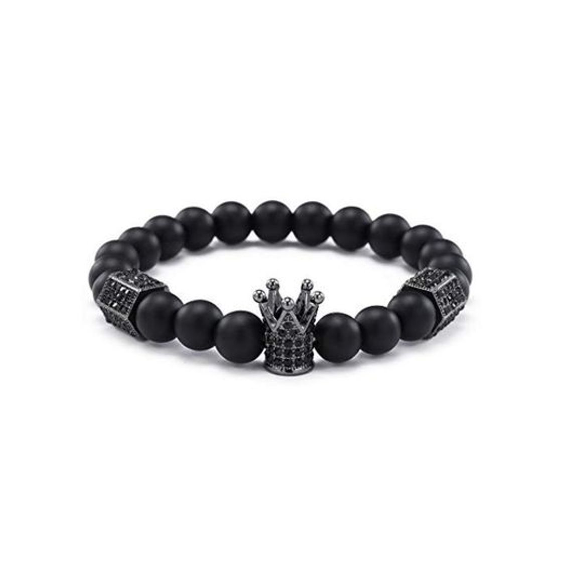 Social Punk Jewelry Cz Skull Skeleton Crown Charm Bracelet Hematite Stone Beads Pulsera Sets Para Hombres Mujeres Pulseira Masculina Bileklik 20cm