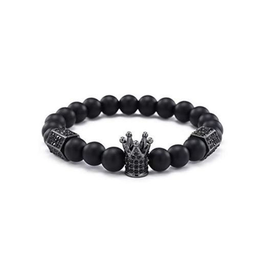 Punk Jewelry Cz Skull Skeleton Crown Charm Bracelet Hematite Stone Beads Pulsera Sets Para Hombres Mujeres Pulseira Masculina Bileklik 20cm