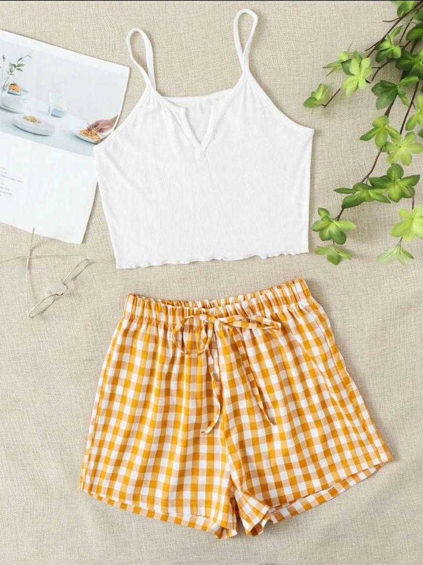 Fashion Conjunto de pijama shorts guingán 