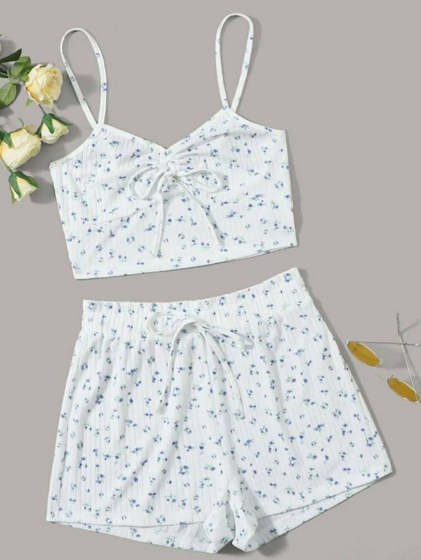 Fashion Pijama top tirantes floral con nudo delantero 