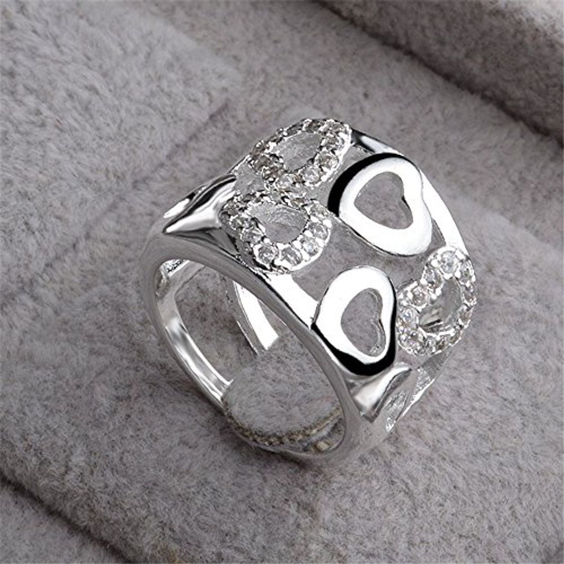 Moda skyllc® Anillo de Diamante Plateado Plateado Plata cristalina Adorable del Diamante del Rhinestone